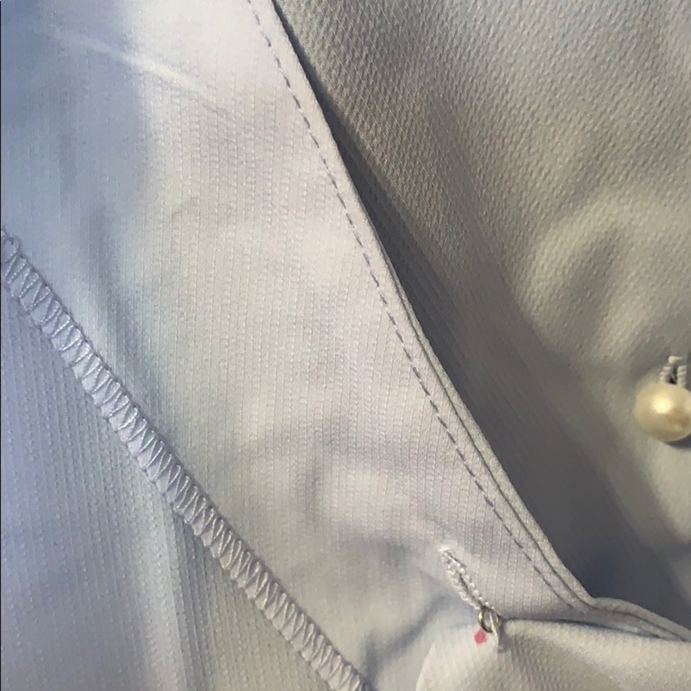 ❌DONATED❌Pale Blue Pearl Button Up V-neck Blouse Top - Picture 7 of 8